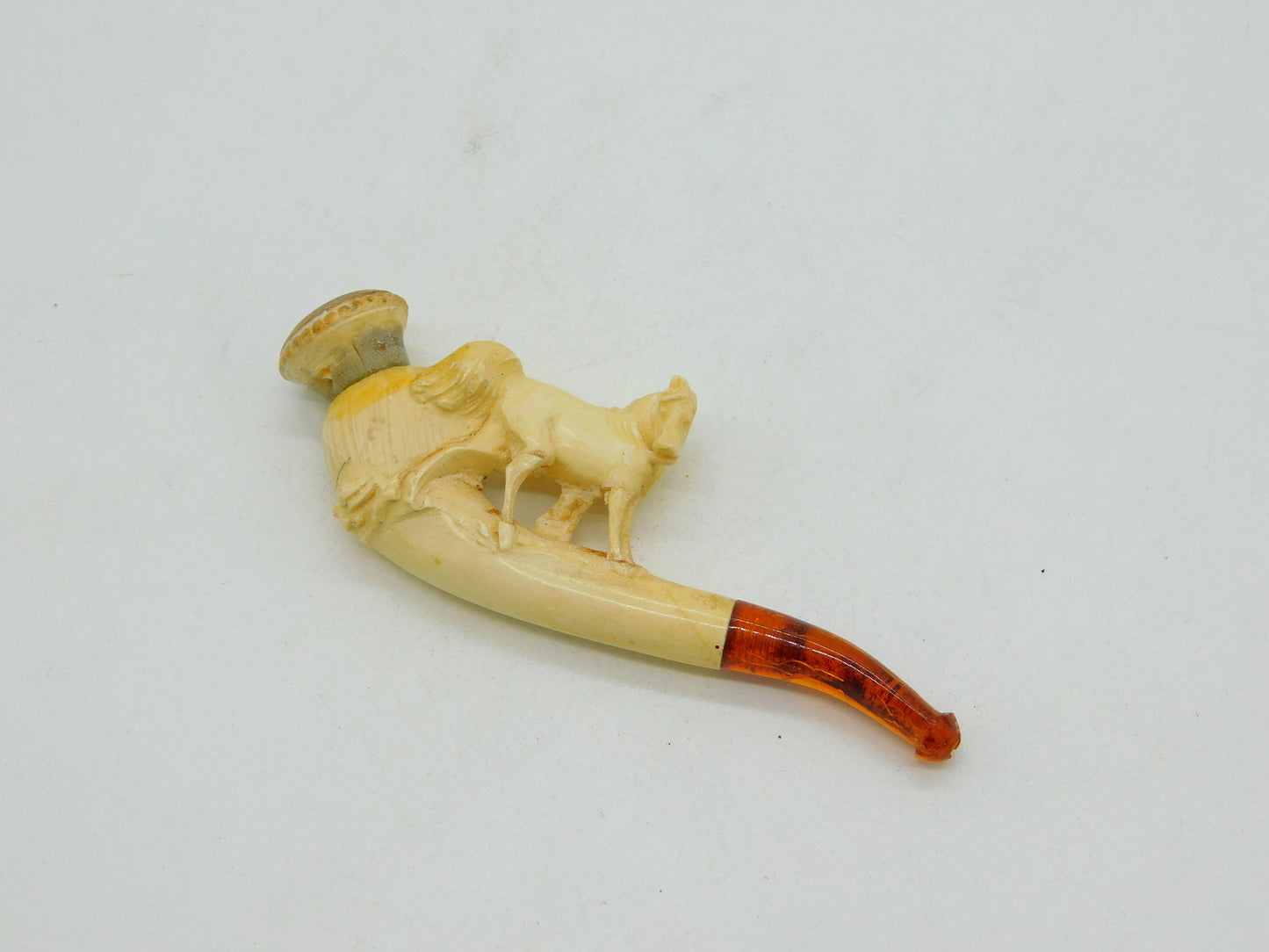 19th Century Meerschaum & Block Amber Standing Horse Pipe Antique c1880