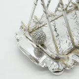 Silver Plated Novelty Golf Clubs & Balls Four Bar Toast Rack Antique c1920 Deco