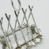 Silver Plated Novelty Golf Clubs & Balls Four Bar Toast Rack Antique c1920 Deco