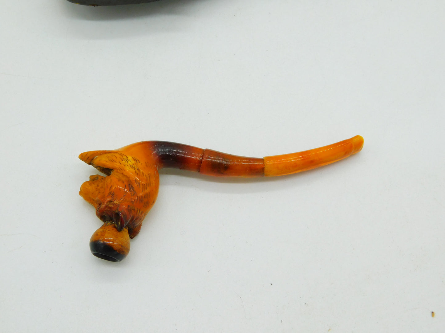 Boxed 19th Century Meerschaum Block Amber Panther Smoking Pipe Antique c1880