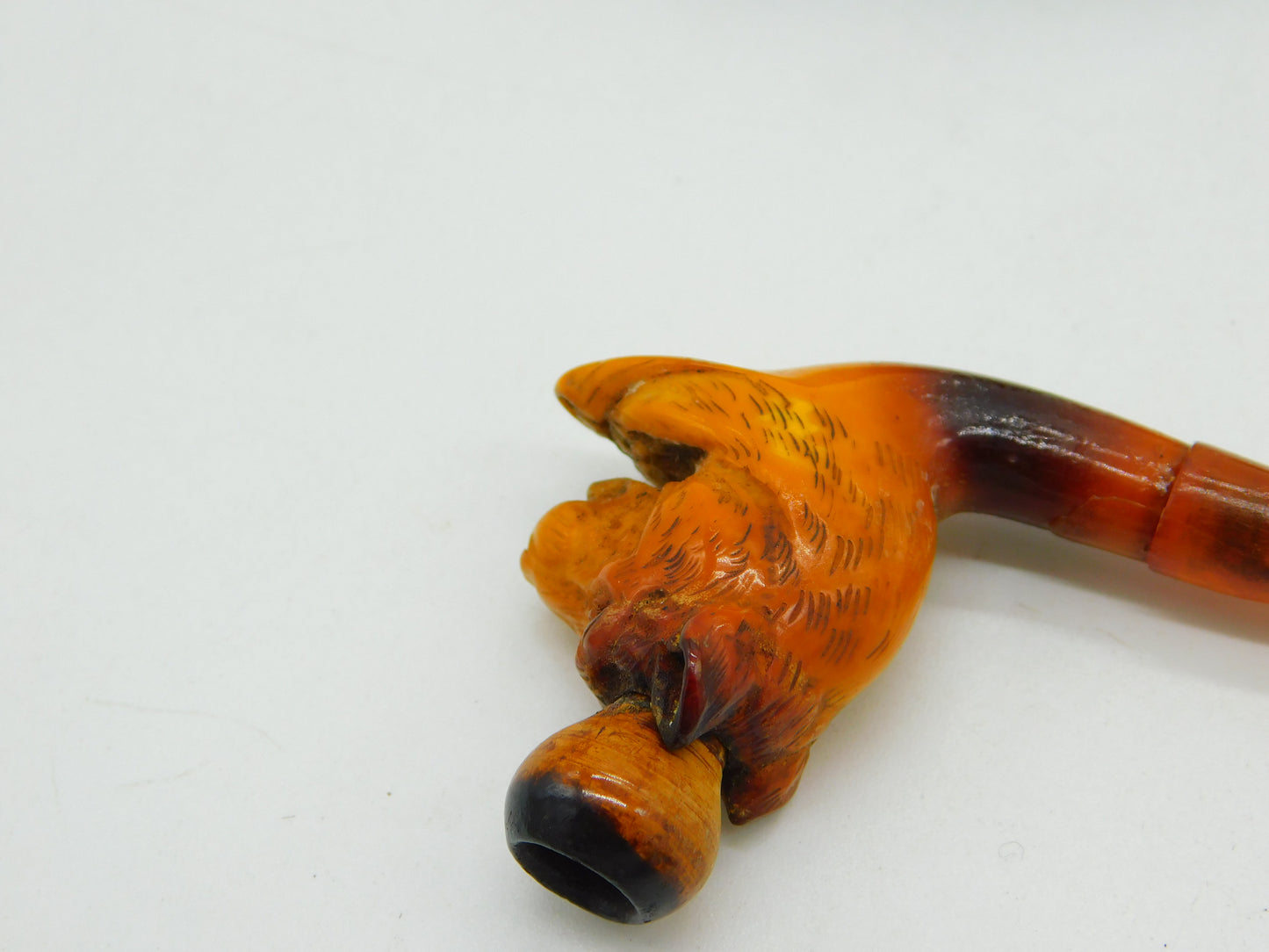 Boxed 19th Century Meerschaum Block Amber Panther Smoking Pipe Antique c1880