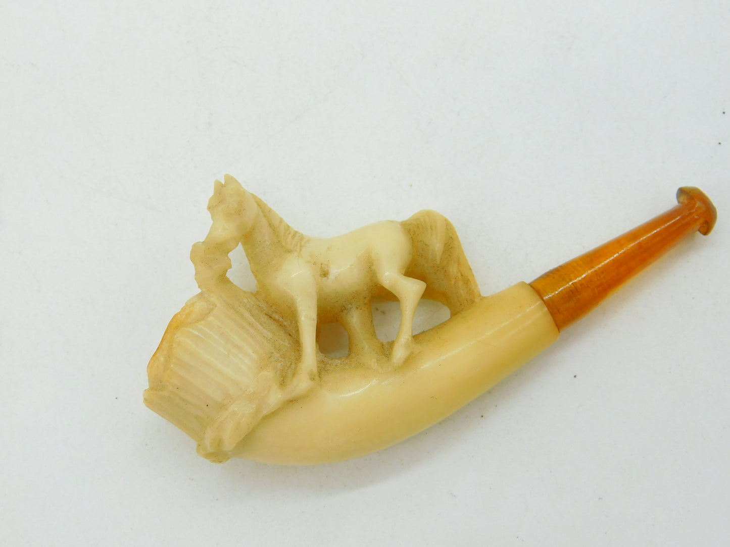 19th Century Meerschaum & Block Amber Horse Form Smoking Pipe Antique c1880
