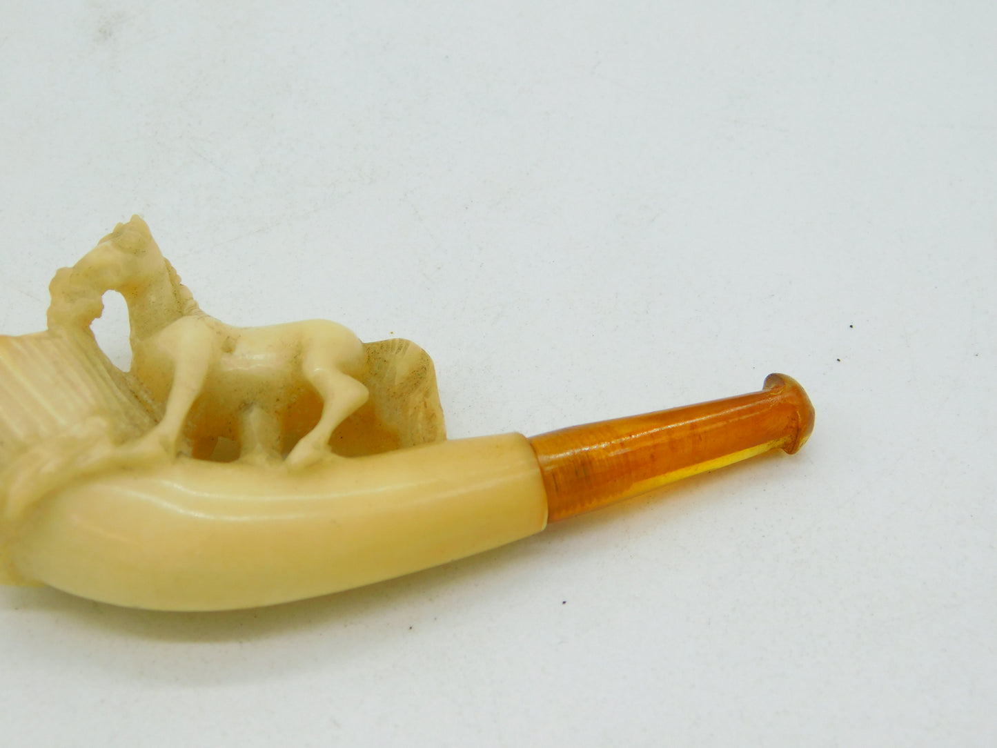 19th Century Meerschaum & Block Amber Horse Form Smoking Pipe Antique c1880