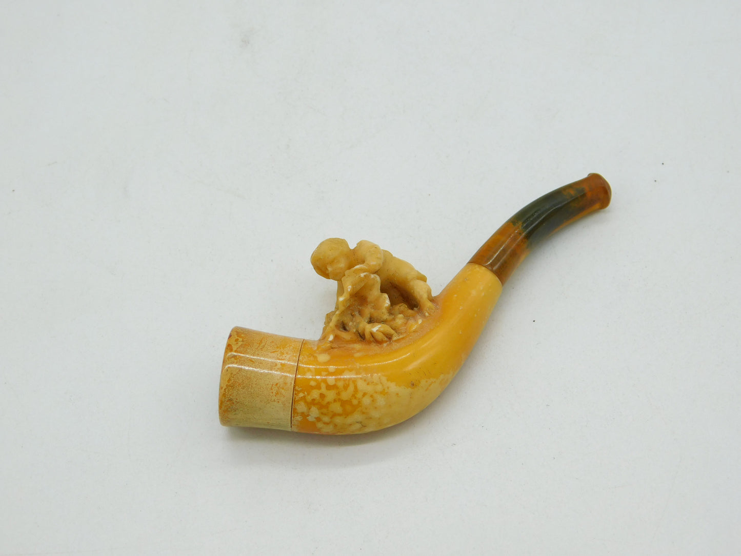 19th Century Novelty Meerschaum Block Amber Playing Child Pipe Antique c1880