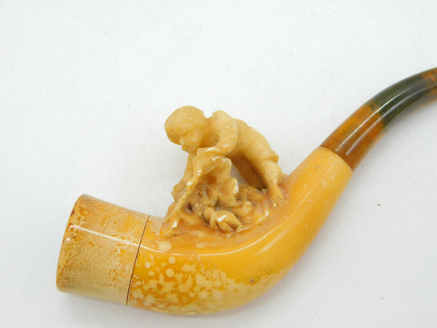 19th Century Novelty Meerschaum Block Amber Playing Child Pipe Antique c1880