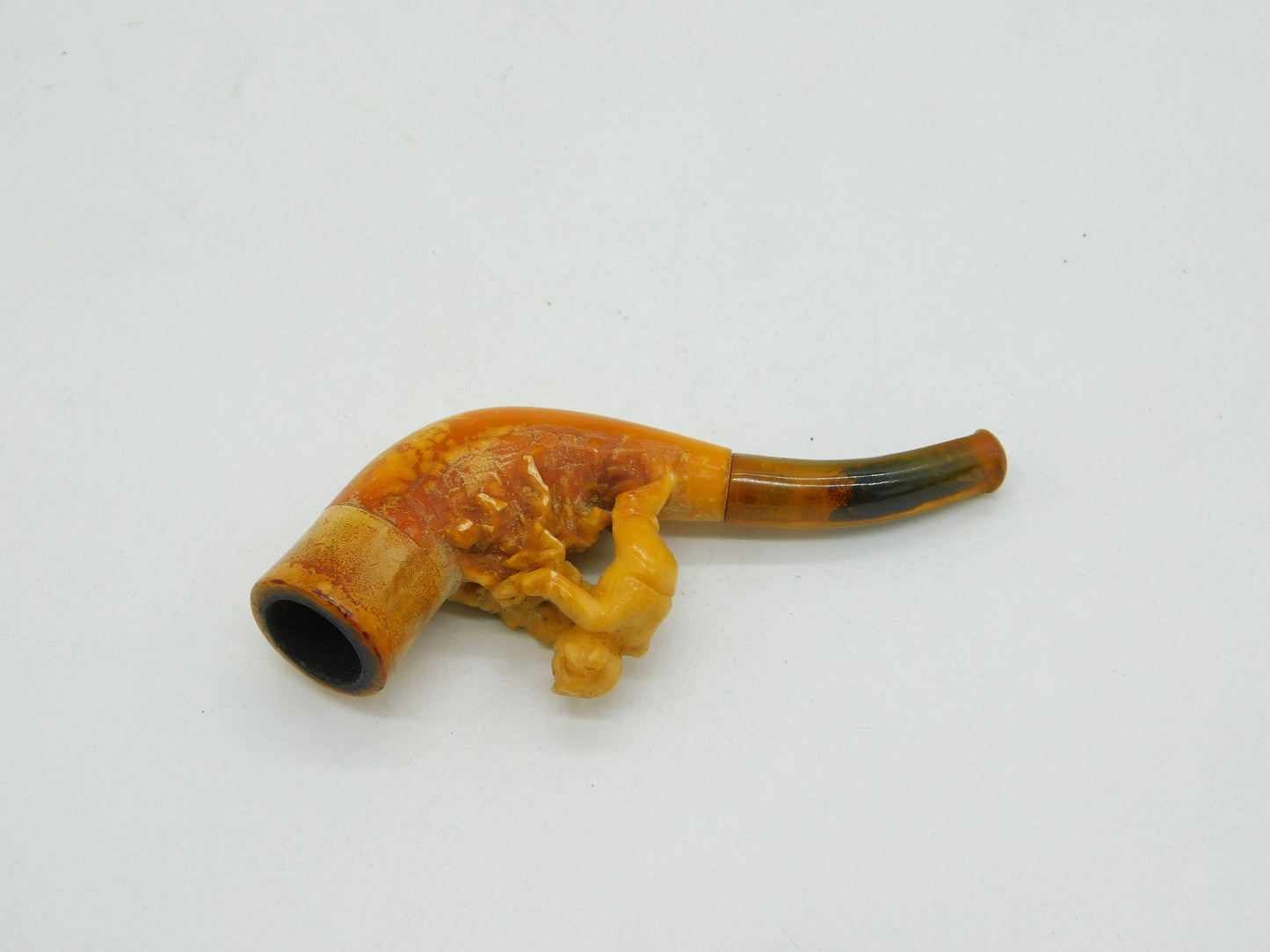 19th Century Novelty Meerschaum Block Amber Playing Child Pipe Antique c1880