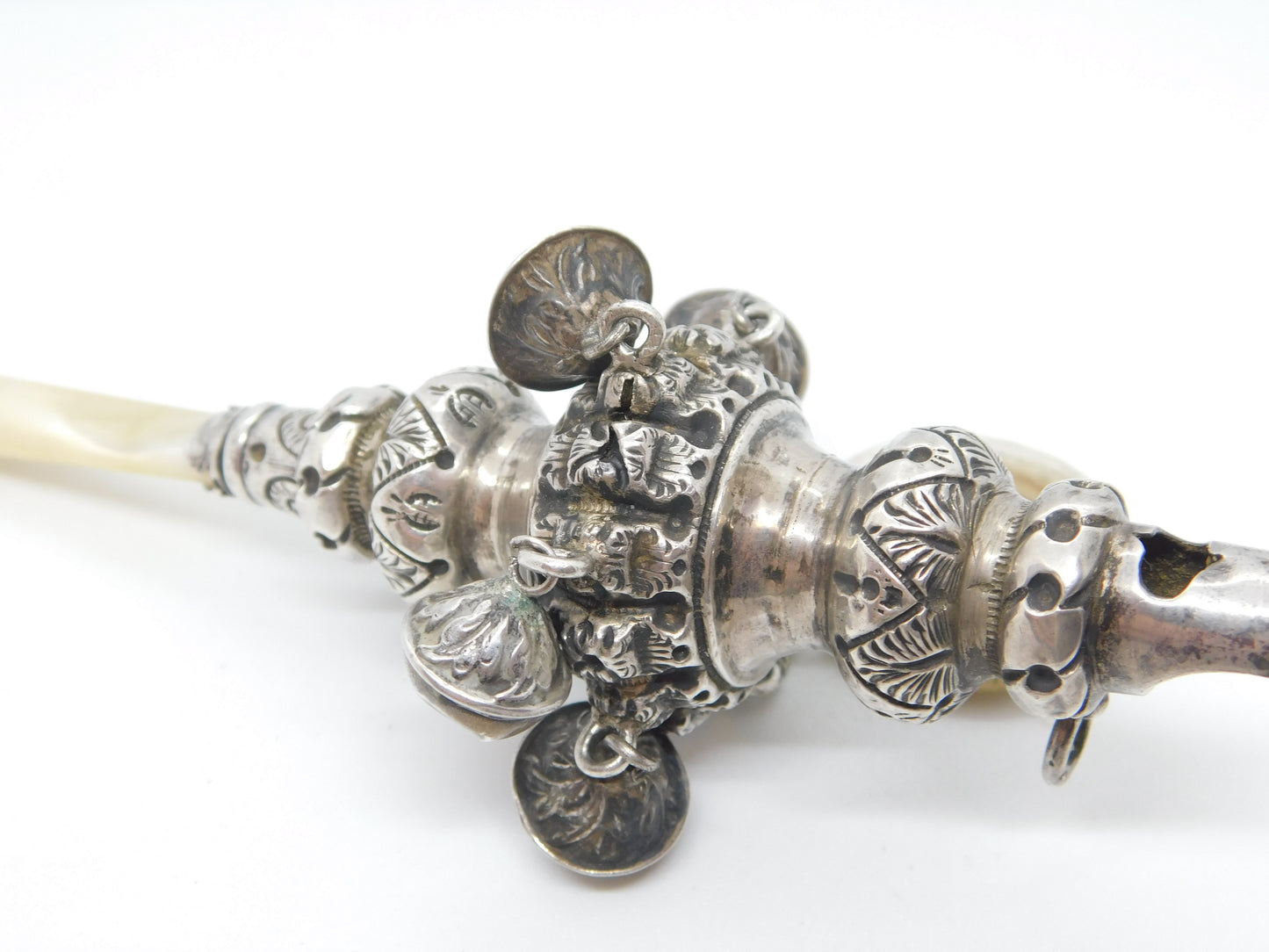 Victorian Sterling Silver Baby Rattle, Whistle & Teether Antique 1894 Birmingham