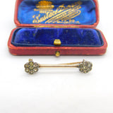 Victorian 9ct Gold & Sterling Silver Set Paste Floral Bar Brooch Antique c1860