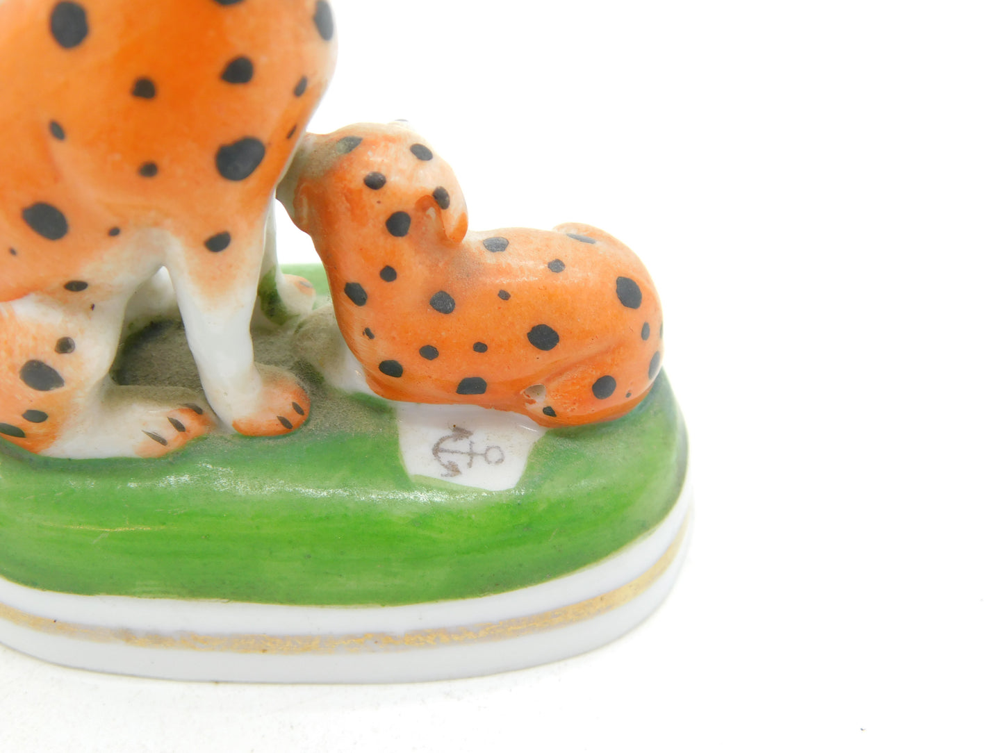 19th Century Samson Pair of Spotted Dalmatian Dog Figures Antique c1860