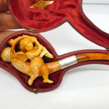 Victorian Cased Meerschaum, Silver & Block Amber Cherub Pipe Antique c1860