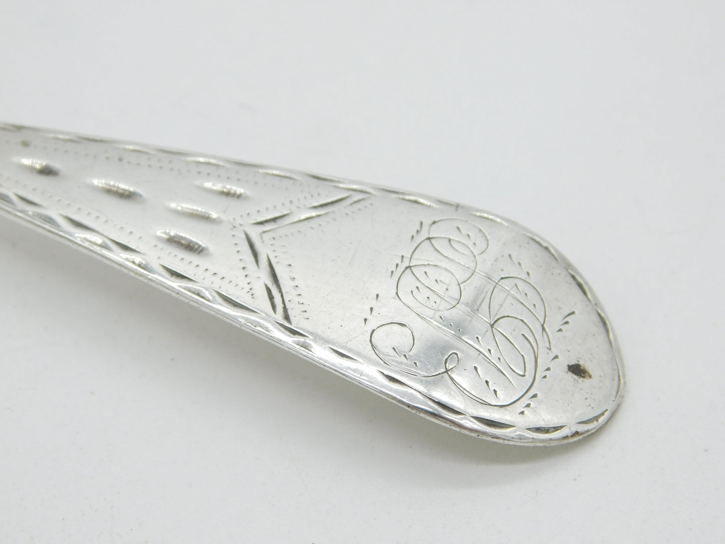 18th Century American Sterling Silver Bright Cut Serving Spoon Antique c1760 William Ball