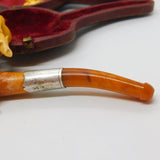 Victorian Cased Meerschaum, Silver & Block Amber Cherub Pipe Antique c1860