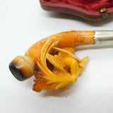 Victorian Cased Meerschaum, Silver & Block Amber Cherub Pipe Antique c1860