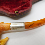 Victorian Cased Meerschaum, Silver & Block Amber Cherub Pipe Antique c1860