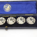 Victorian Boxed Set of Silver Art Nouveau Classical Buttons Antique c1890