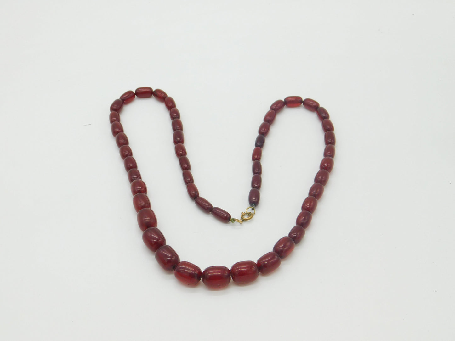 Graduating Barrel Cherry Amber Bakelite Bead Necklace Antique Art Deco c1920