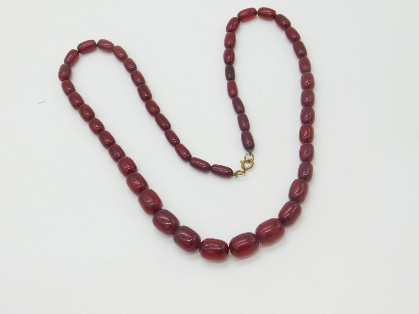 Graduating Barrel Cherry Amber Bakelite Bead Necklace Antique Art Deco c1920