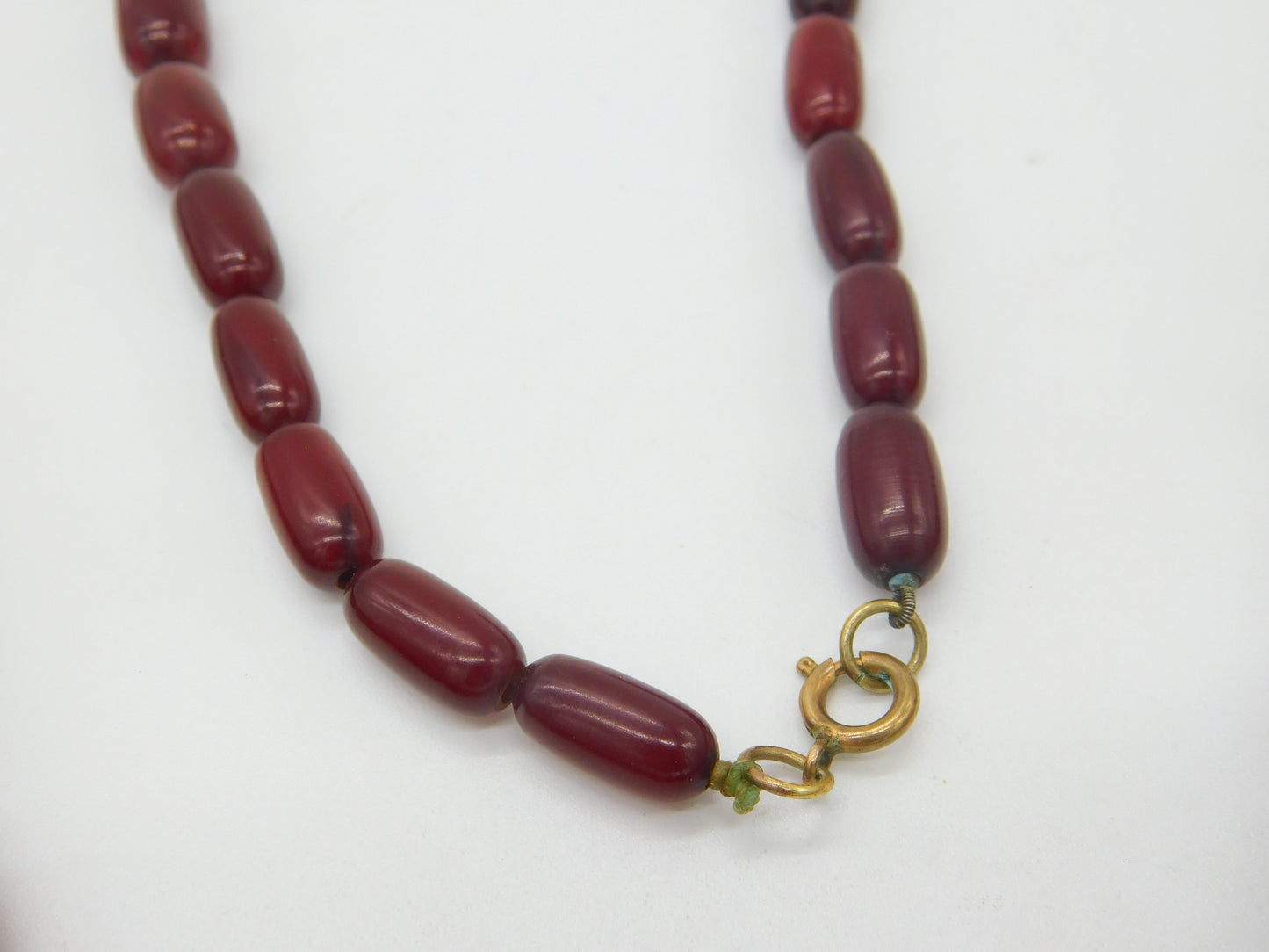 Graduating Barrel Cherry Amber Bakelite Bead Necklace Antique Art Deco c1920
