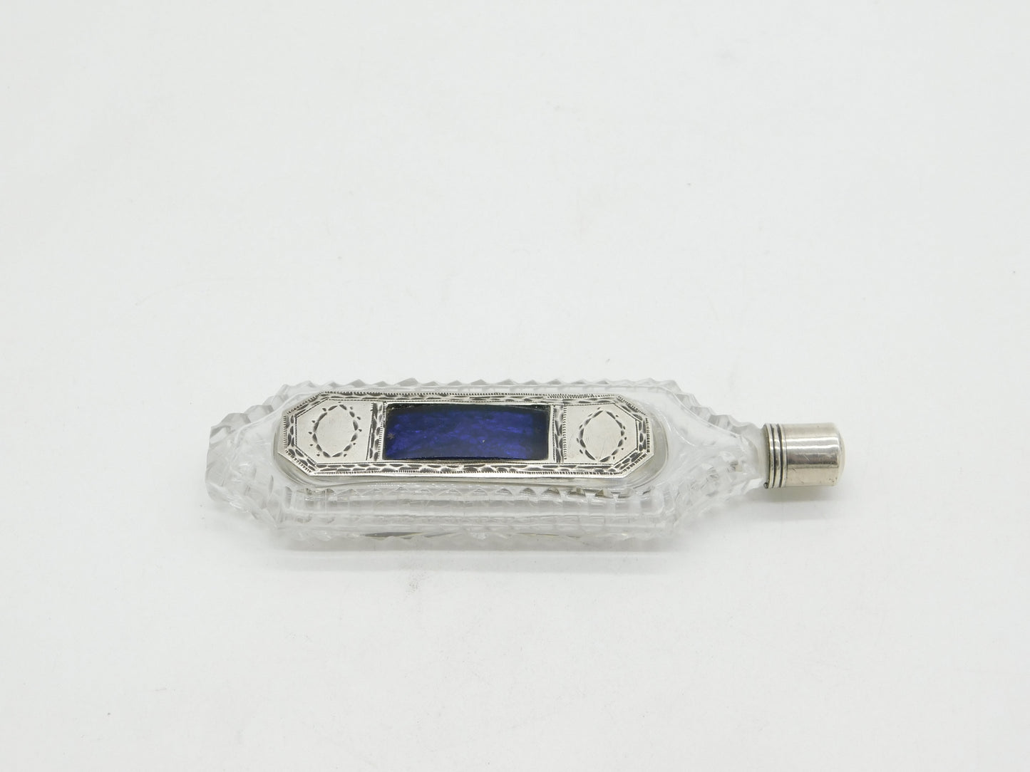 George III Sterling Silver, Cut Glass & Enamel Scent Bottle with Patch Box c1760
