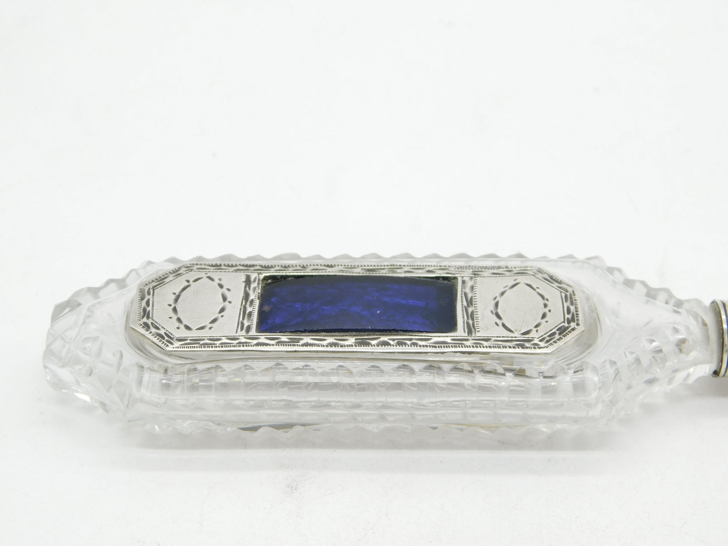 George III Sterling Silver, Cut Glass & Enamel Scent Bottle with Patch Box c1760