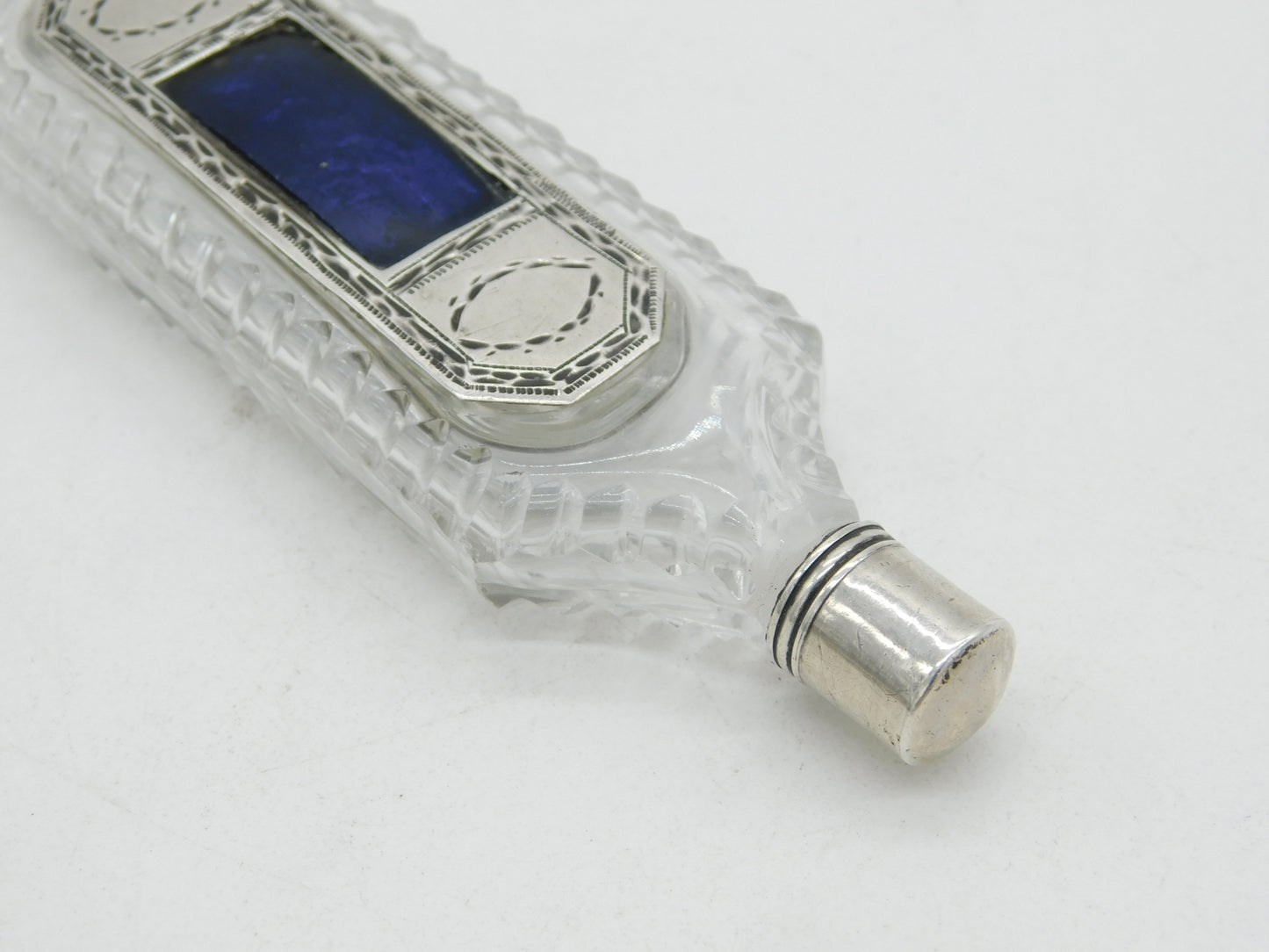 George III Sterling Silver, Cut Glass & Enamel Scent Bottle with Patch Box c1760