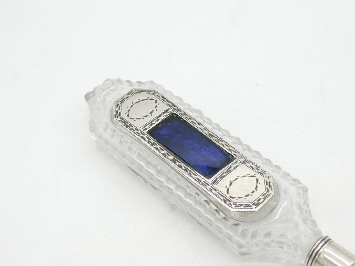 George III Sterling Silver, Cut Glass & Enamel Scent Bottle with Patch Box c1760