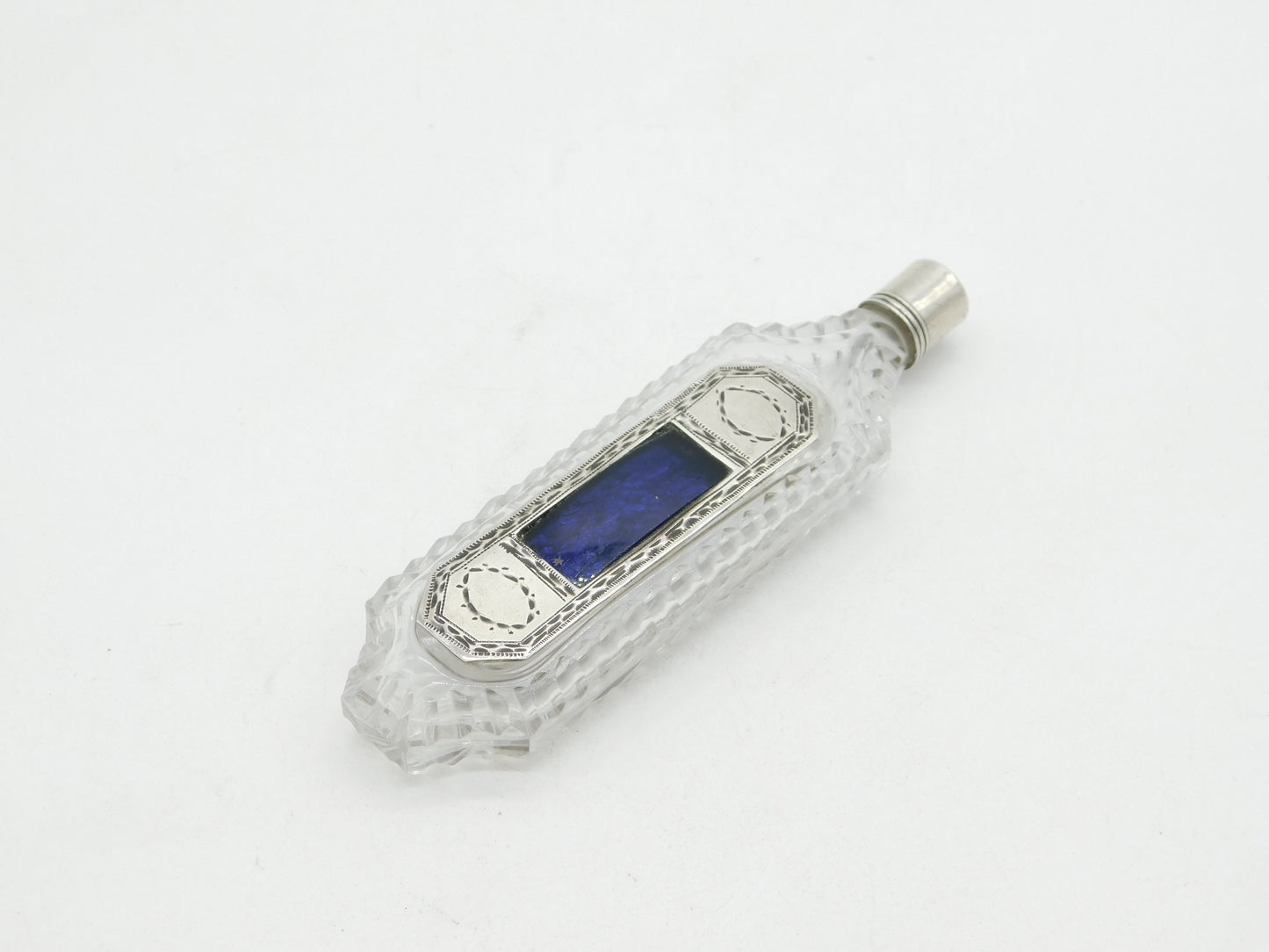 George III Sterling Silver, Cut Glass & Enamel Scent Bottle with Patch Box c1760