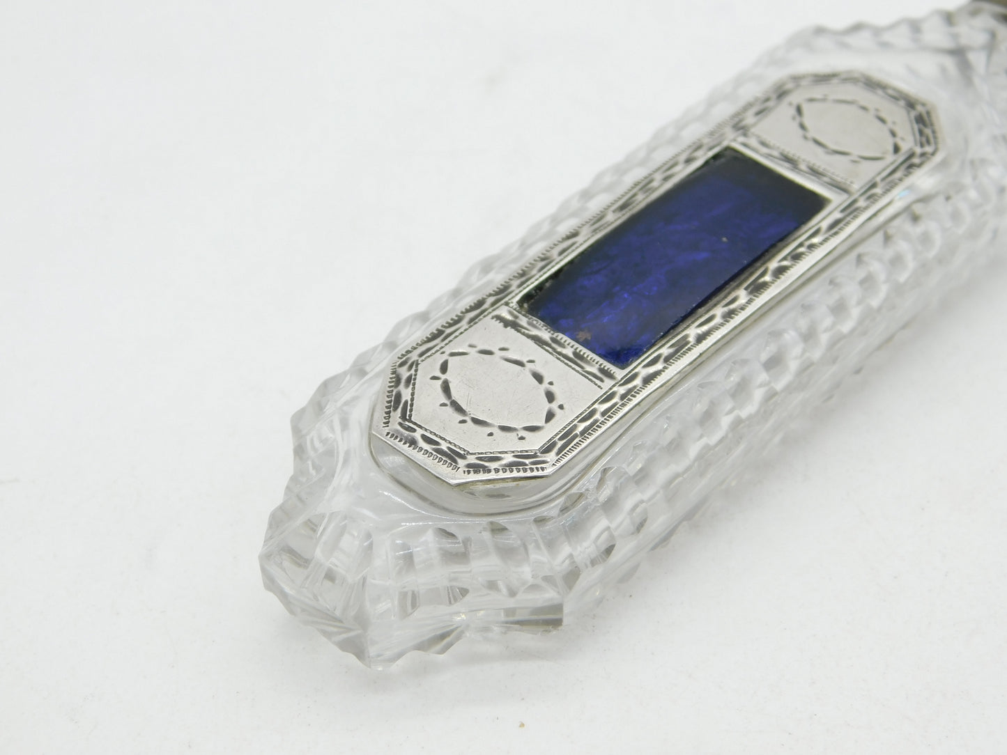 George III Sterling Silver, Cut Glass & Enamel Scent Bottle with Patch Box c1760