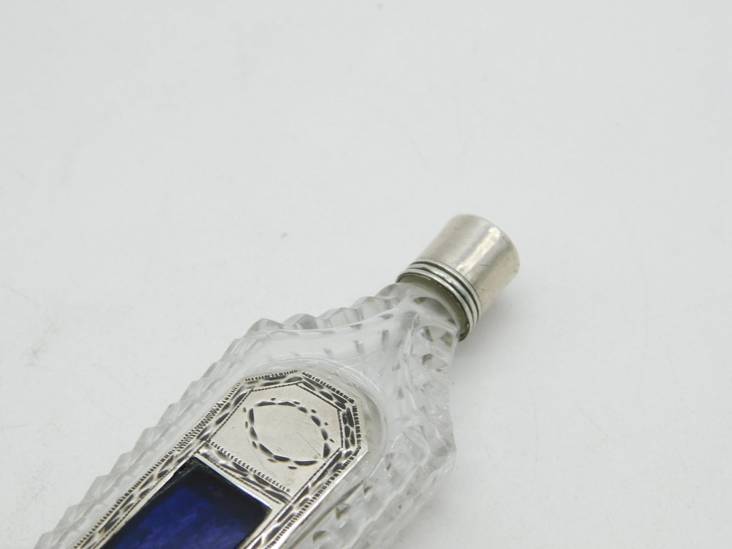 George III Sterling Silver, Cut Glass & Enamel Scent Bottle with Patch Box c1760