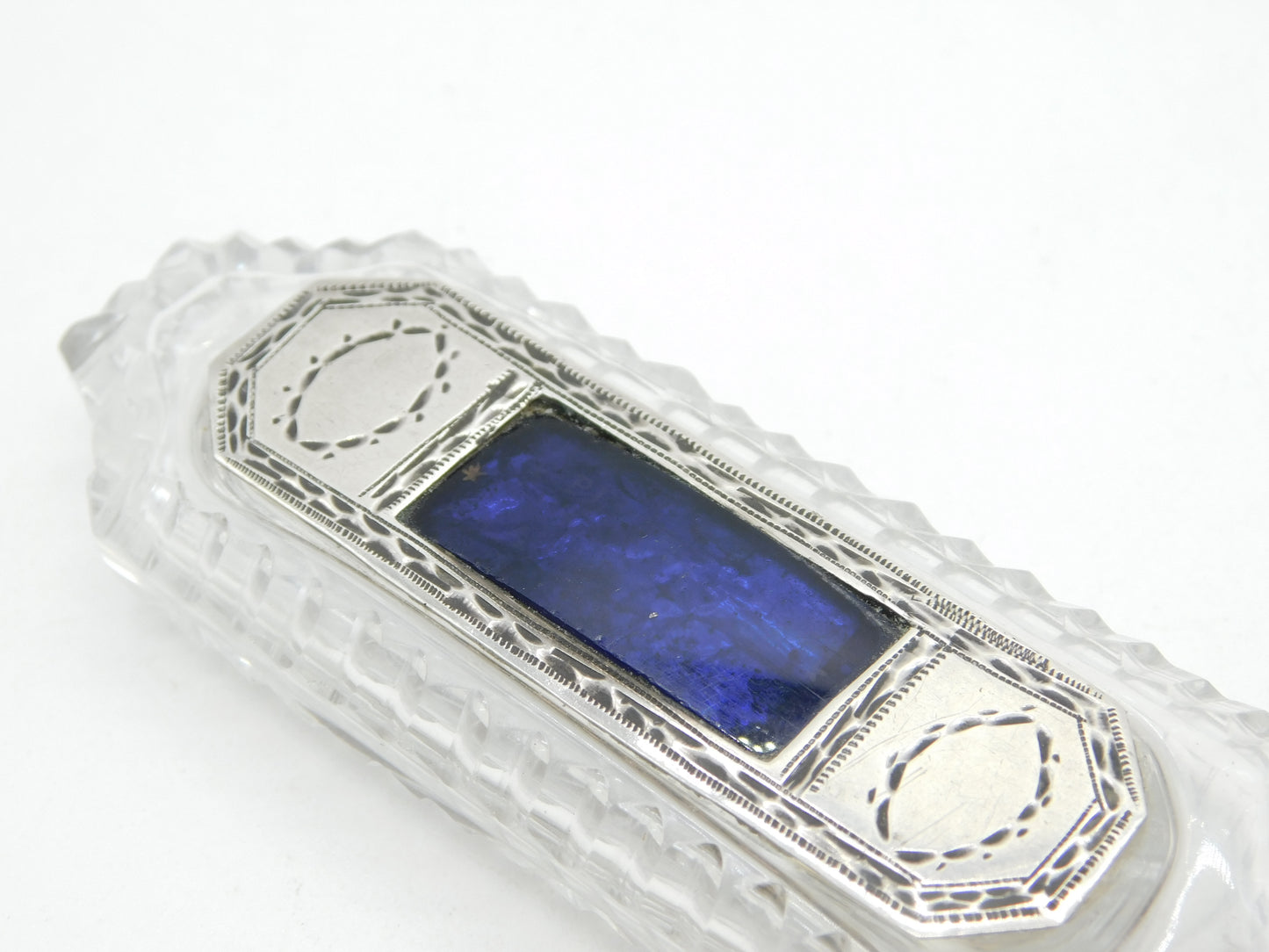 George III Sterling Silver, Cut Glass & Enamel Scent Bottle with Patch Box c1760