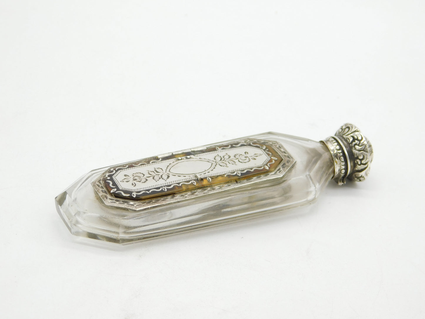 French 18th Century Sterling Silver, Cut Glass & Enamel Apothecary Potion Bottle Bottle Antique c1760