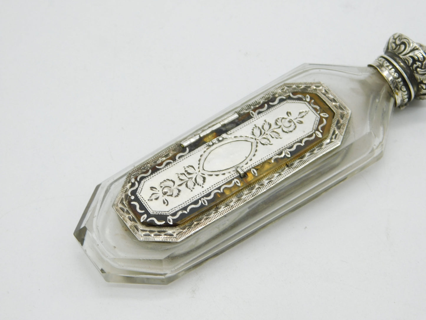 French 18th Century Sterling Silver, Cut Glass & Enamel Apothecary Potion Bottle Bottle Antique c1760