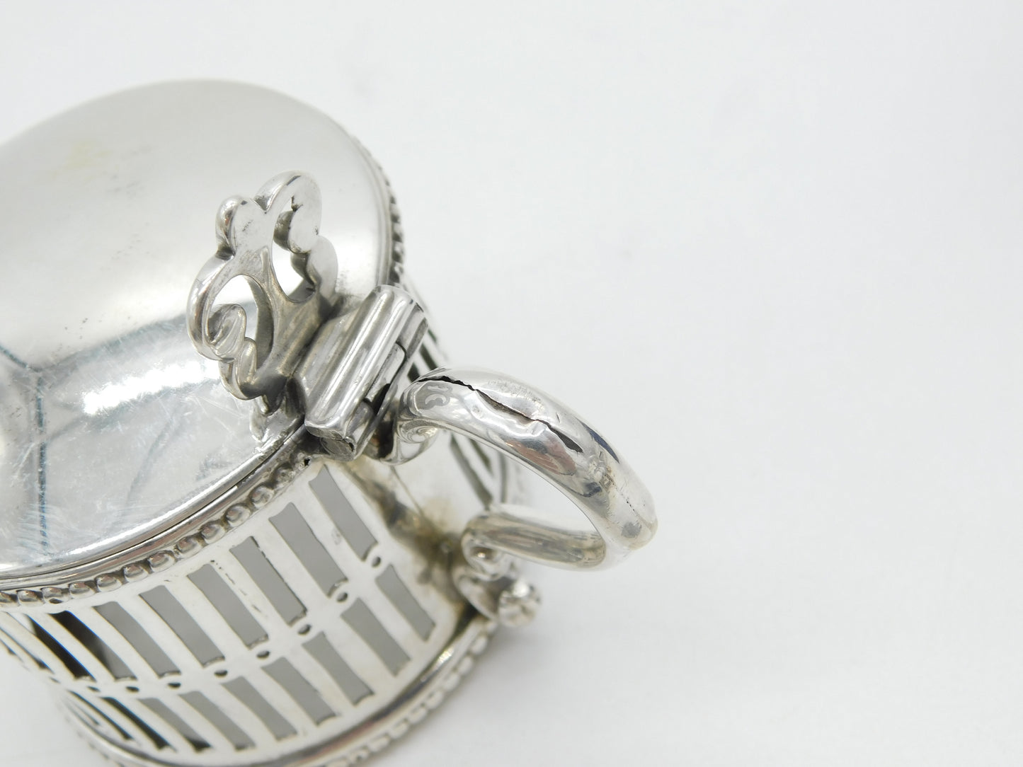 Early-Victorian Sterling Silver Pierced Mustard Pot Antique 1849 Sheffield