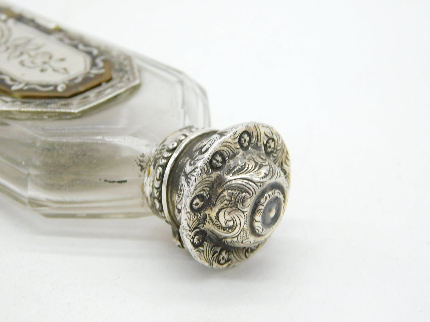 French 18th Century Sterling Silver, Cut Glass & Enamel Apothecary Potion Bottle Bottle Antique c1760