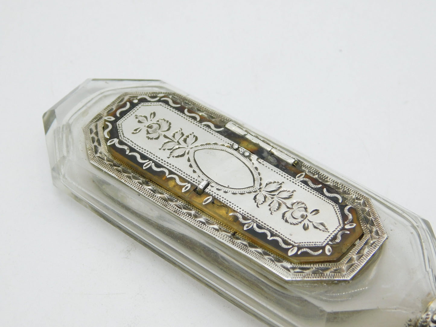 French 18th Century Sterling Silver, Cut Glass & Enamel Apothecary Potion Bottle Bottle Antique c1760