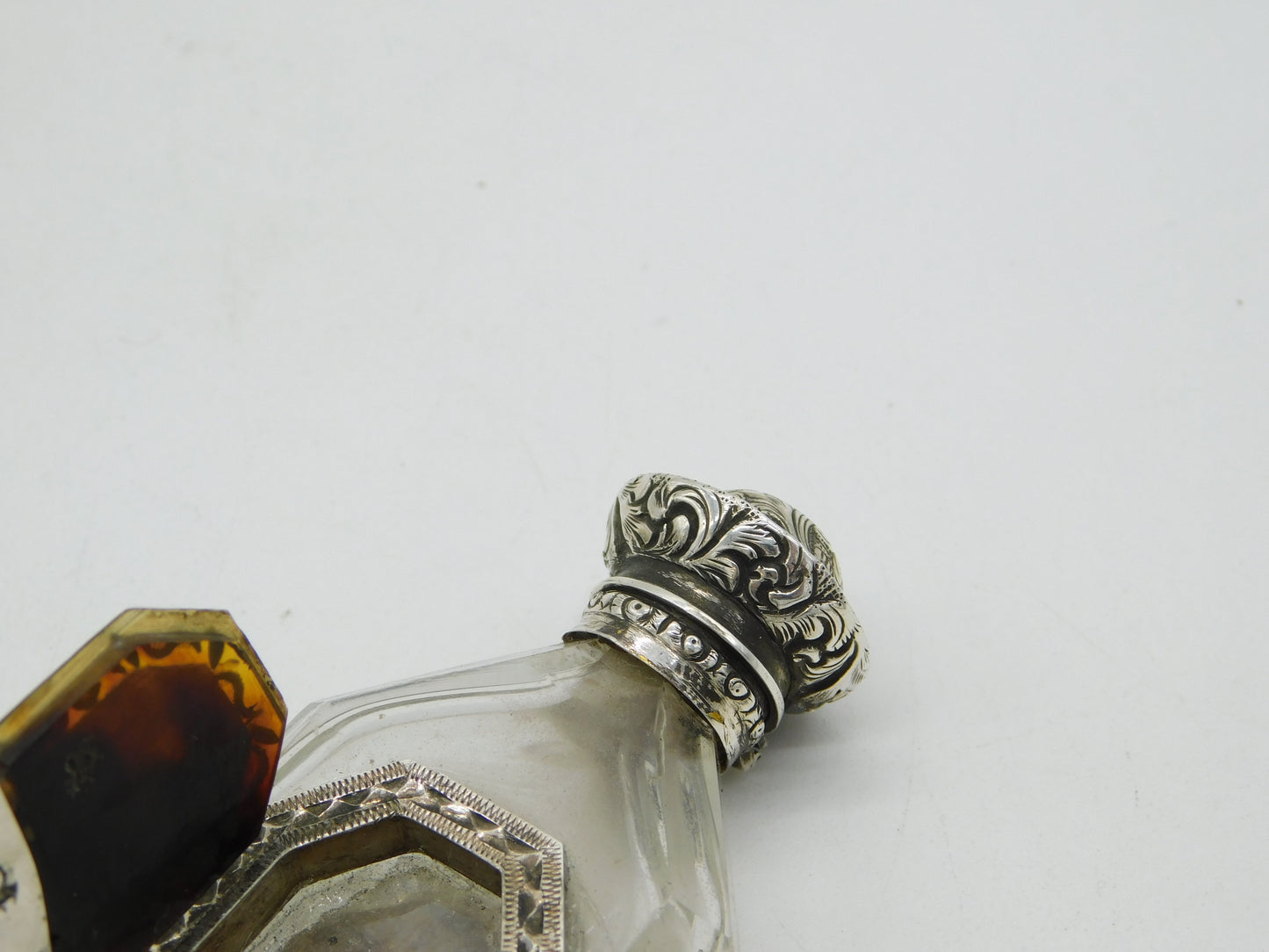 French 18th Century Sterling Silver, Cut Glass & Enamel Apothecary Potion Bottle Bottle Antique c1760
