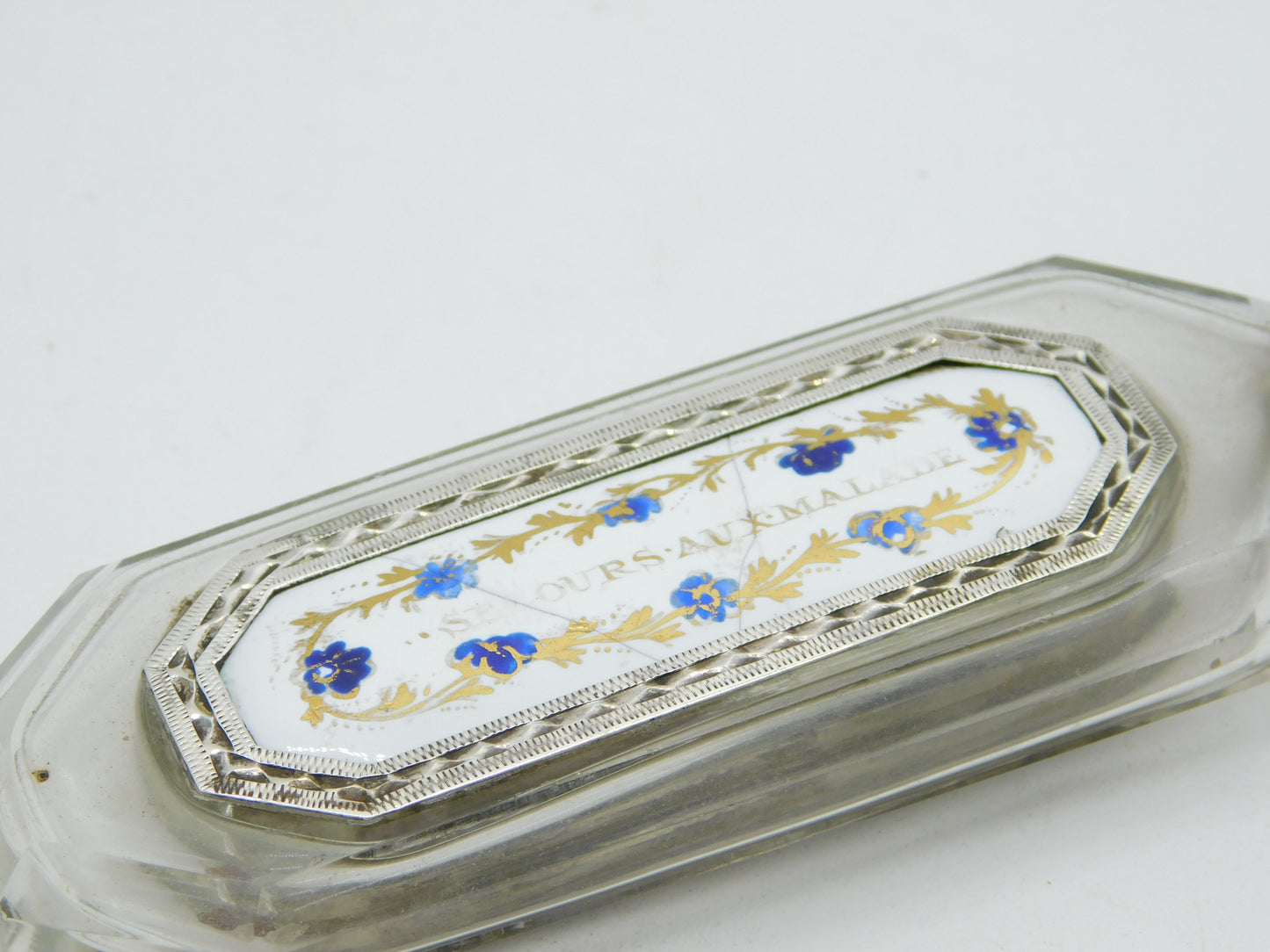 French 18th Century Sterling Silver, Cut Glass & Enamel Apothecary Potion Bottle Bottle Antique c1760