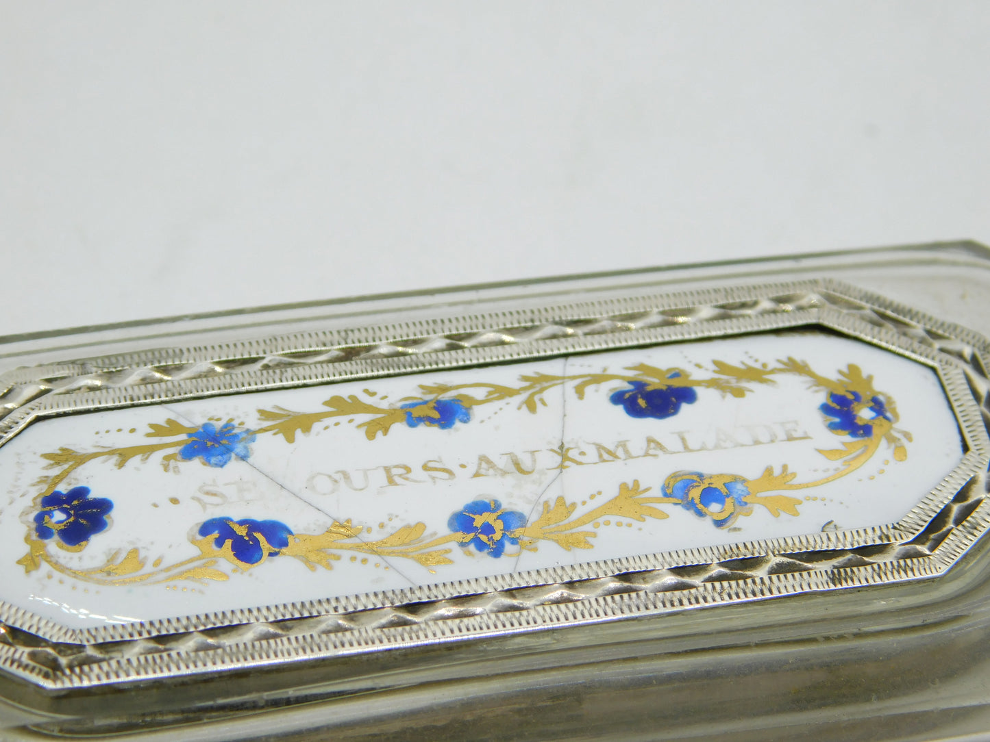 French 18th Century Sterling Silver, Cut Glass & Enamel Apothecary Potion Bottle Bottle Antique c1760
