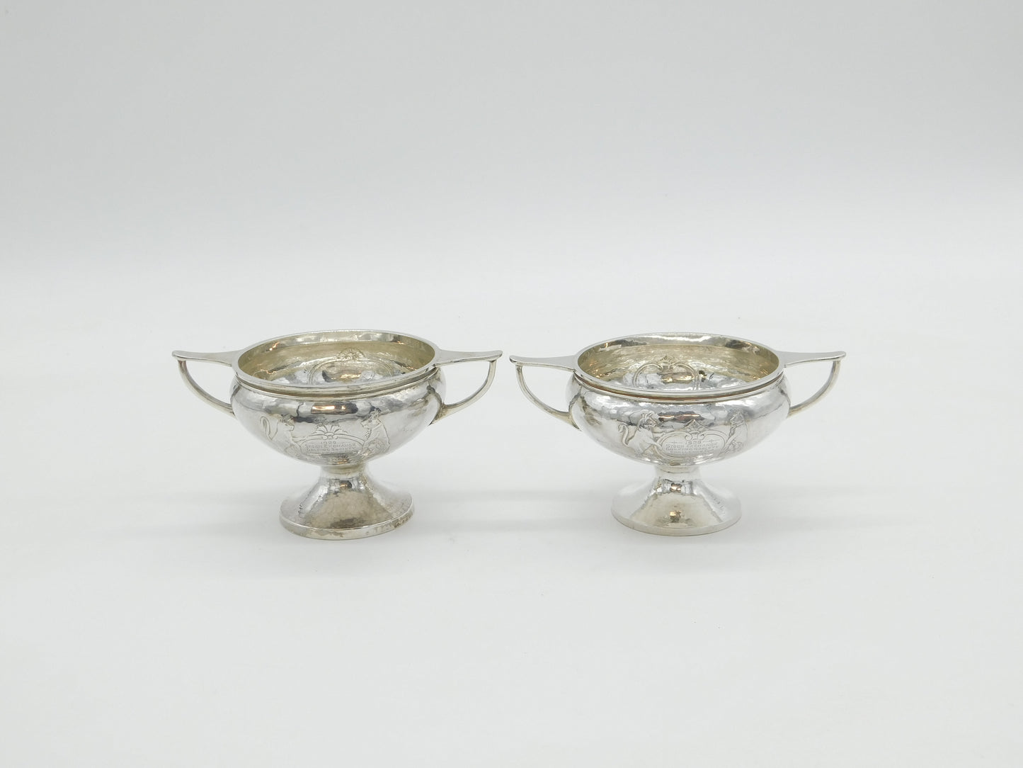 A.E Jones Arts & Crafts Planished Pair of Sterling Silver Trophies Antique 1928 Birmingham