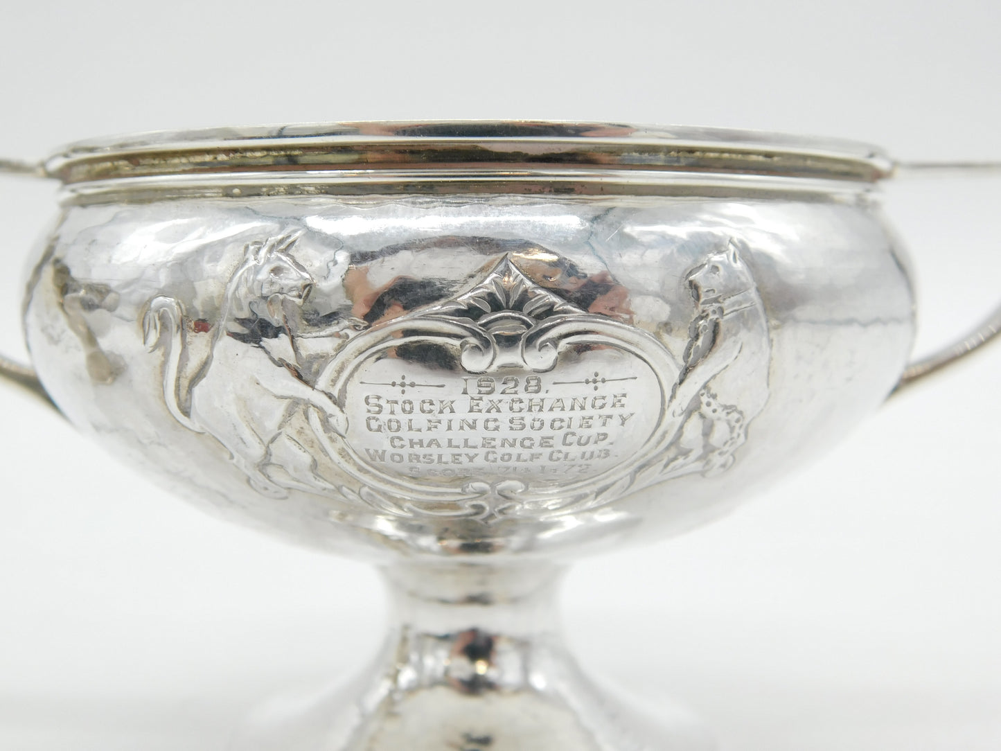 A.E Jones Arts & Crafts Planished Pair of Sterling Silver Trophies Antique 1928 Birmingham