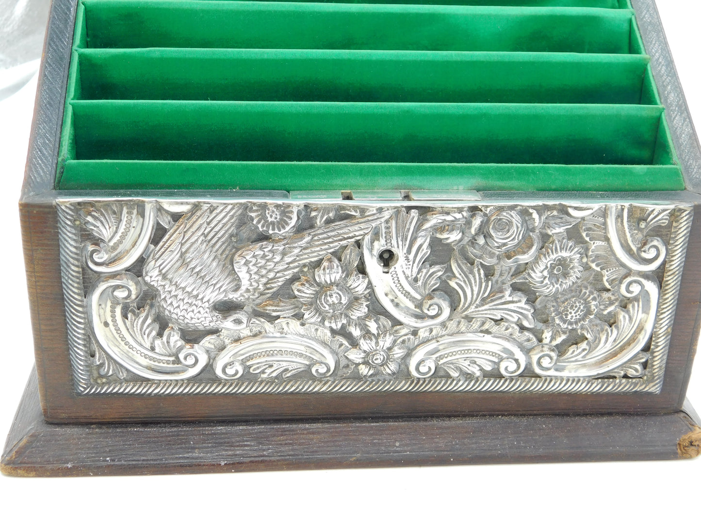 Edwardian Large Sterling Silver Mounted Desk Tidy Stand Antique 1902 Birmingham