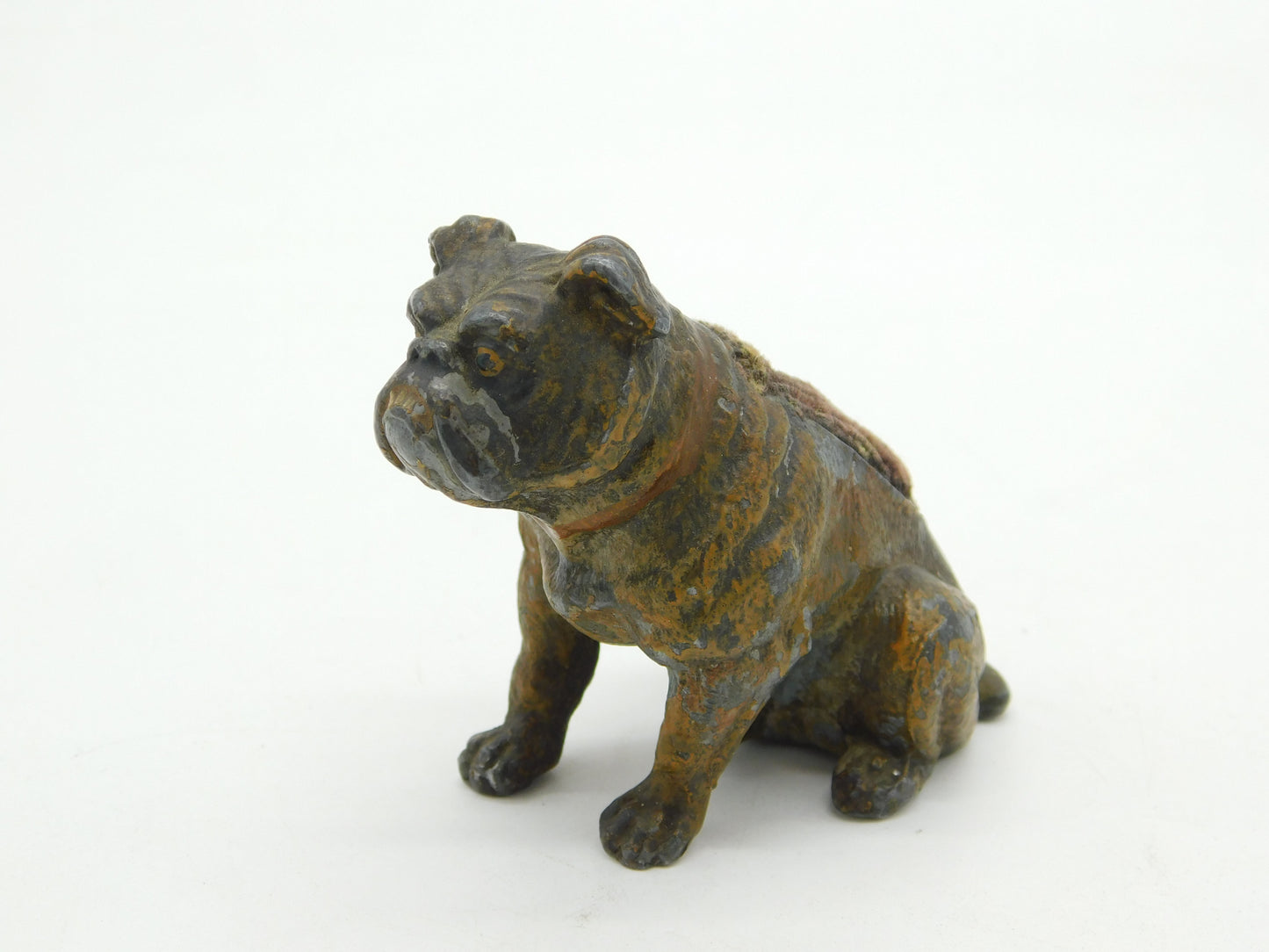 19th Century Cold Painted Spelter Novelty Bulldog Pin Cushion Antique c1860