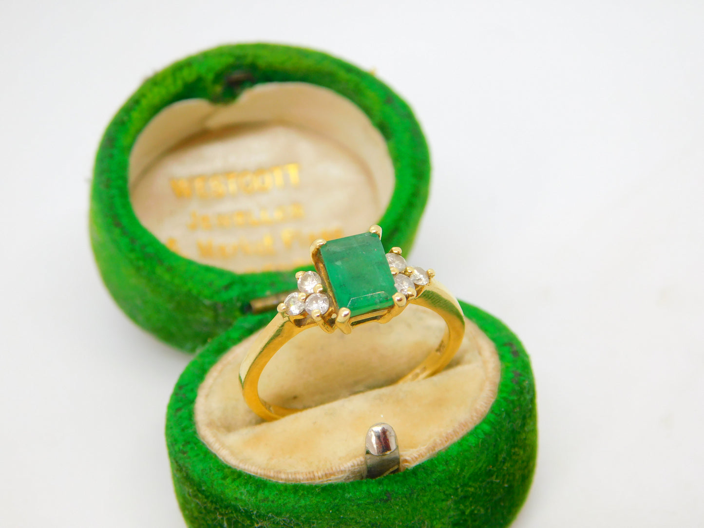 18ct Yellow Gold, 1ct Emerald & Diamond Dress Ring Vintage c2000 Sheffield