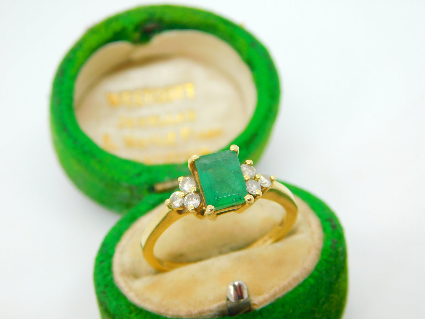 18ct Yellow Gold, 1ct Emerald & Diamond Dress Ring Vintage c2000 Sheffield