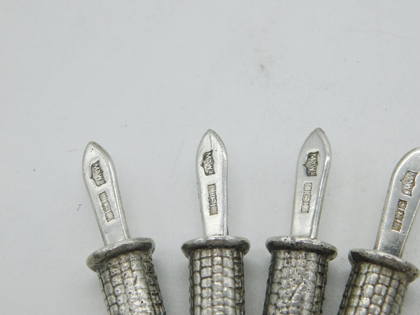Set of Four Cast Sterling Silver Sweetcorn Holders Vintage 1969 Birmingham