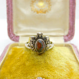 Sterling Silver 'See, Hear, Speak No Evil' Monkey Cabochon Moss Agate Band Ring c1920