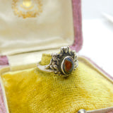 Sterling Silver 'See, Hear, Speak No Evil' Monkey Cabochon Moss Agate Band Ring c1920