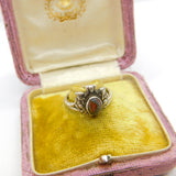 Sterling Silver 'See, Hear, Speak No Evil' Monkey Cabochon Moss Agate Band Ring c1920