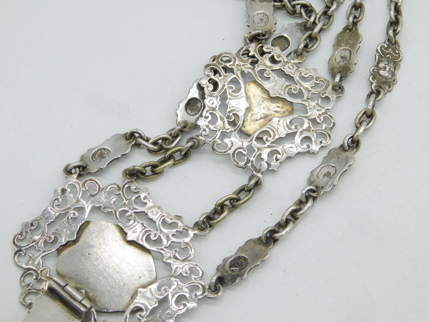 Victorian Art Nouveau Silver Plated Multi-Tool Sewing Chatelaine Antique c1890