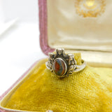 Sterling Silver 'See, Hear, Speak No Evil' Monkey Cabochon Moss Agate Band Ring c1920